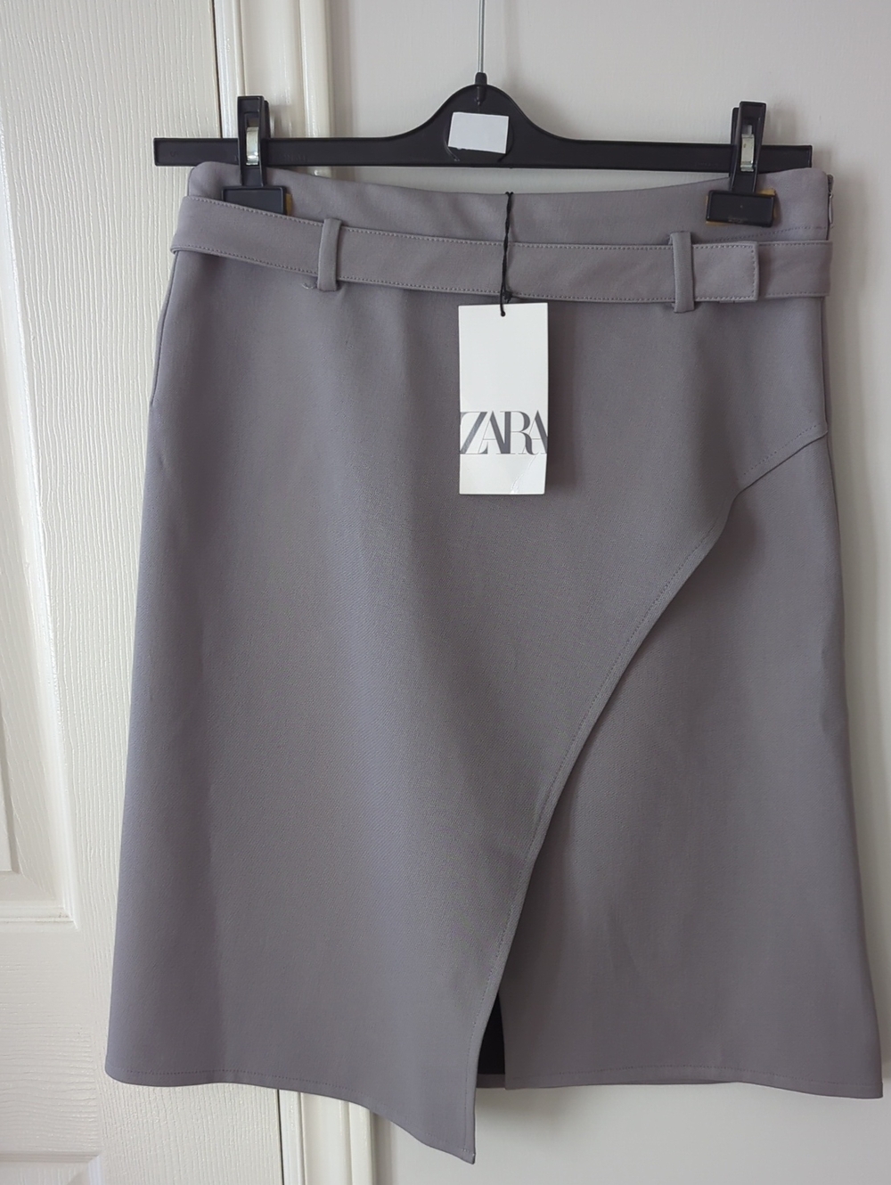 ZARA Light Gray Asymmetric A-Line Skirt XS NWT